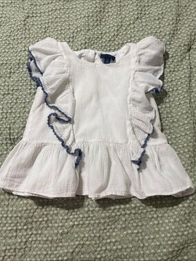 Polo by Ralph Lauren White Peplum Top with Blue Trim - Kids
